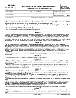 March Department of the Treasury Internal Revenue Service Roth Individual Retirement Custodial Account under Section 408A of the  Form
