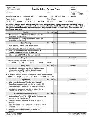 Form 6729 C Rev September Fill in Capable Quality Return Review Sheet