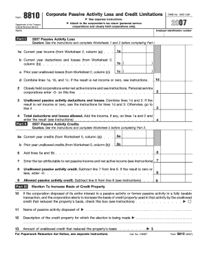 Form 8810 Fill in Capable Corporate Passive Activity Loss and Credit Limitations