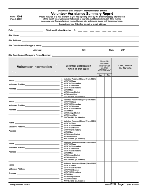 Form 13206 Rev August Fill in Capable Volunteer Assistance Summary Report