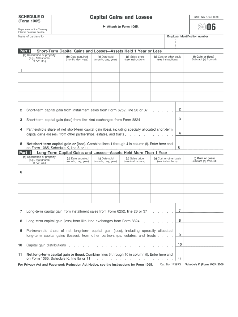 SCHEDULE D Form 1065 Department of the Treasury Internal Revenue Service Capital Gains and Losses Attach to Form 1065