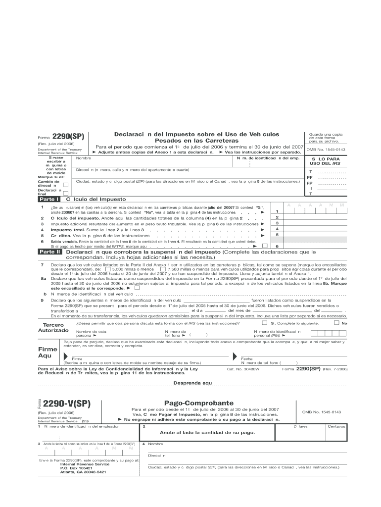 Form 2290 SP Rev July Fill in Capable Heavy Vehicle Use Tax Return Spanish Version
