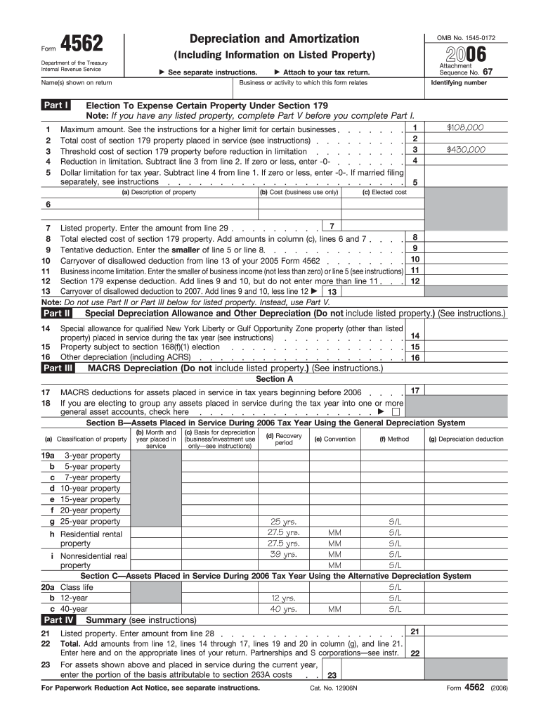 Get and Sign 4562 Form 2006