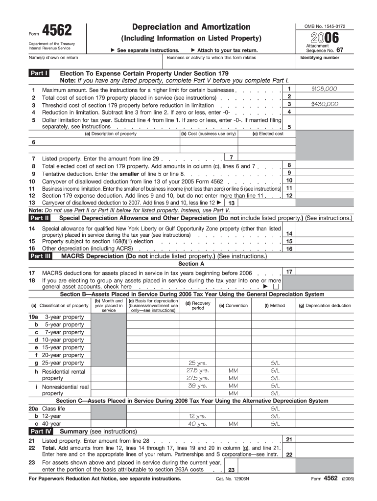  4562 Form 2006