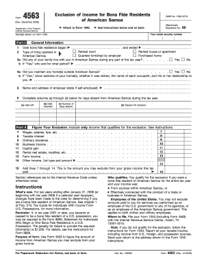 Form 4563 Exclusion of Income for Bona Fide Residents of American Samoa Rev