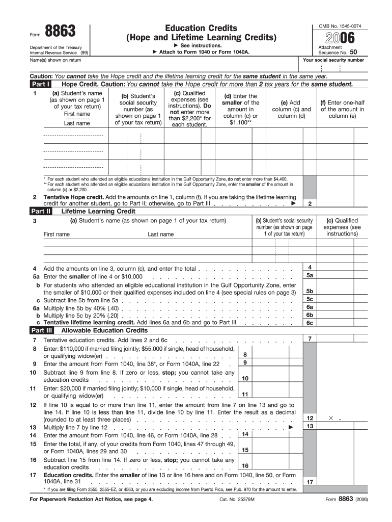  Form 8863 2006