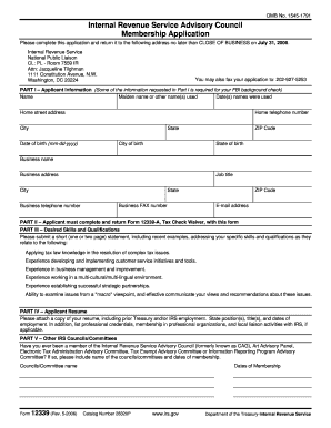 Form 12339 Rev May Fill in Capable Internal Revenue Service Advisory Council Membership Application