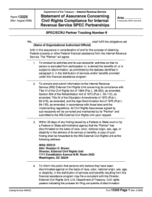 Form 13325 Rev August Fill in Capable Statement of Assurance Concerning Civil Rights Compliance for IRS SPEC Partnerships