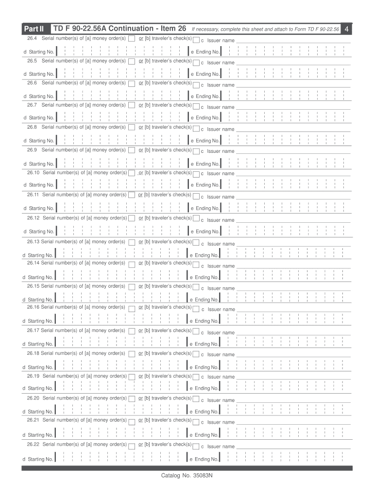 Treasury Dept TDF 90 22 56A Rev October Fill in Capable Suspicious Activity Report Money Services Business Individual Form Suppl