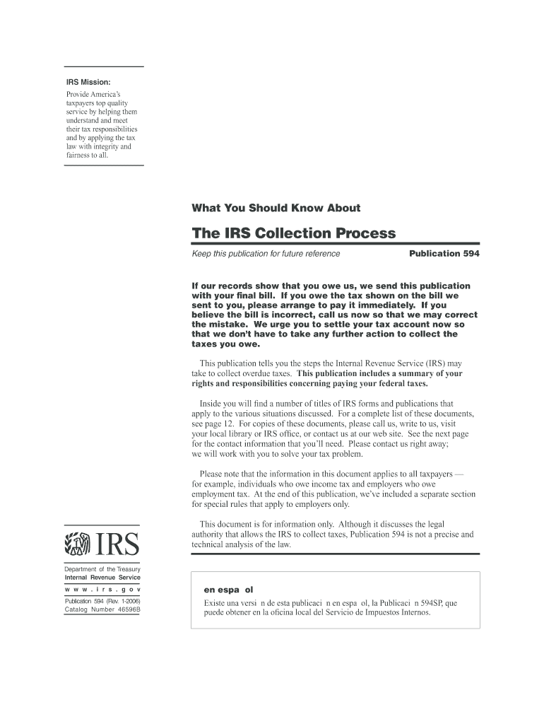 Publication 594 Rev January What You Should Know About the IRS Collection Process  Form