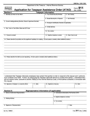 Form 911 Rev March , Fill in Capable Application for Taxpayer Assistance Order ATAO