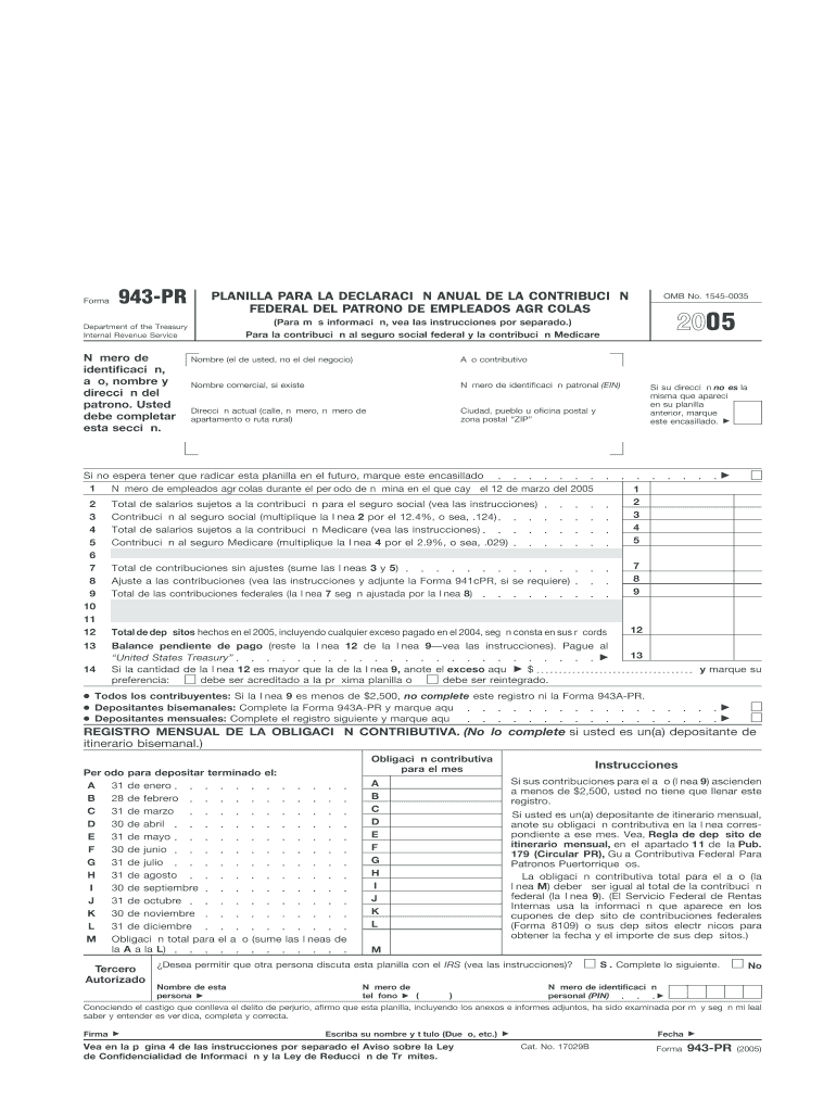 Form 943 PR Fill in Capable Employer&#039;s Annual Tax Return for Agricultural Employees Puerto Rican Version