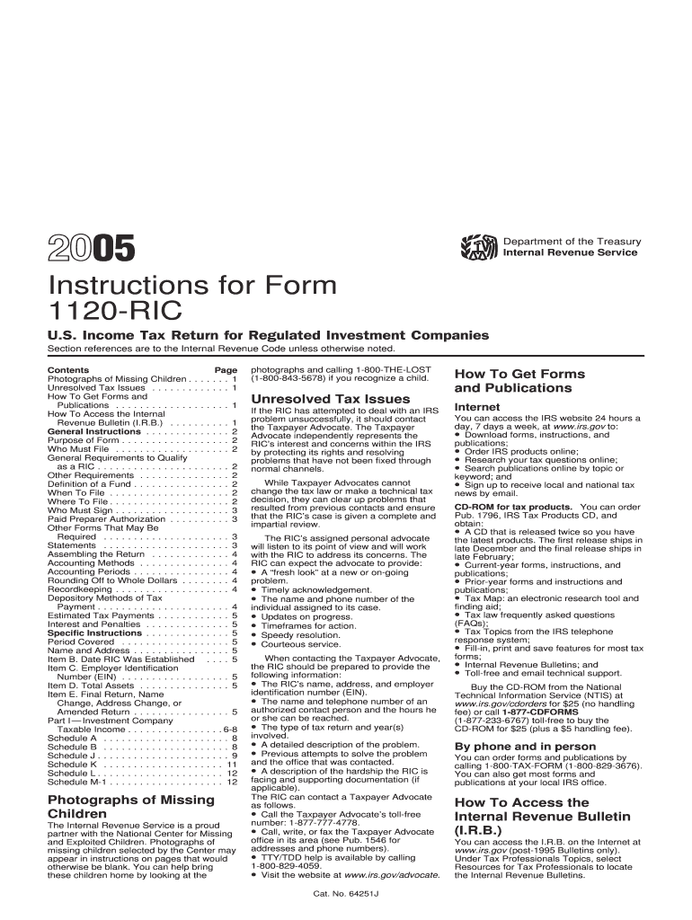 Instructions for Form 1120 RIC U