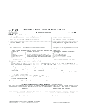 Form 1128 Rev January Fill in Capable Application to Adopt, Change, or Retain a Tax Year