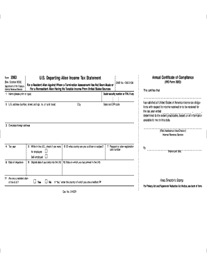 Form 2063 Rev October Fill in Capable U S Departing Alien Income Tax Statement