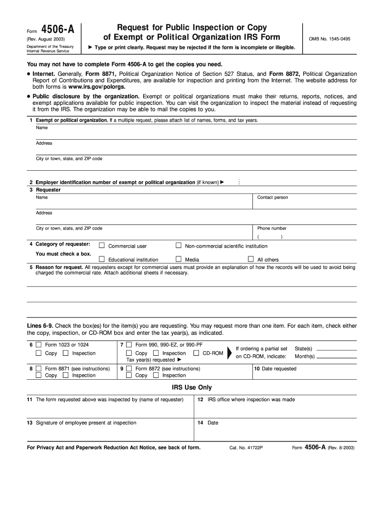 Get and Sign Form 4506a Online 2003
