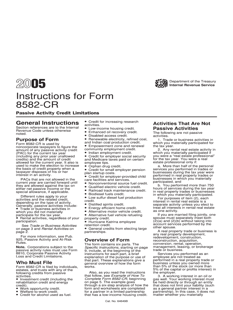 Instructions for Form 8582 CR Instructions for Form 8582 CR, Passive Activity Credit Limitations