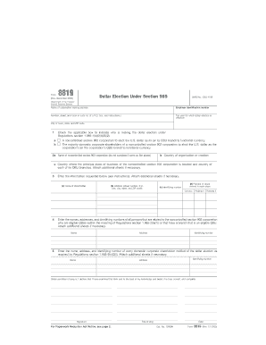 Form 8819 Rev December Fill in Capable Dollar Election under Section 985