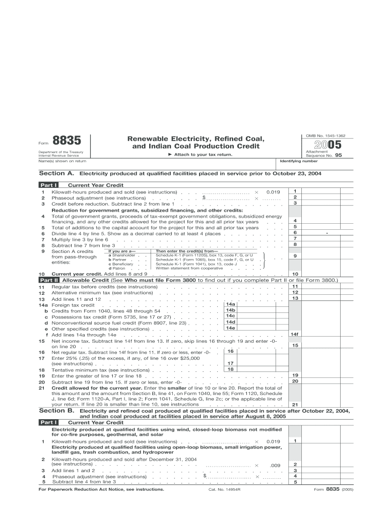 Form 8835, Fill in Capable Renewable Electricity, Refined Coal, and Indian Coal Production Credit