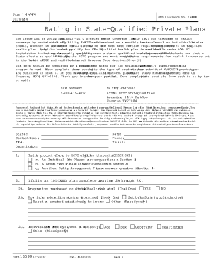 Form 13599 Rev July , Fill in Capable Rating in State Qualified Private Plans