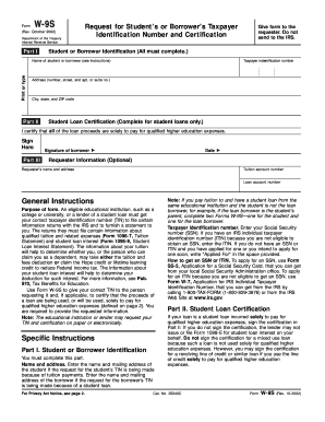 Form W 9S Rev October Fill in Capable Request for Student&#039;s or Borrower&#039;s Social Security Number and Certification