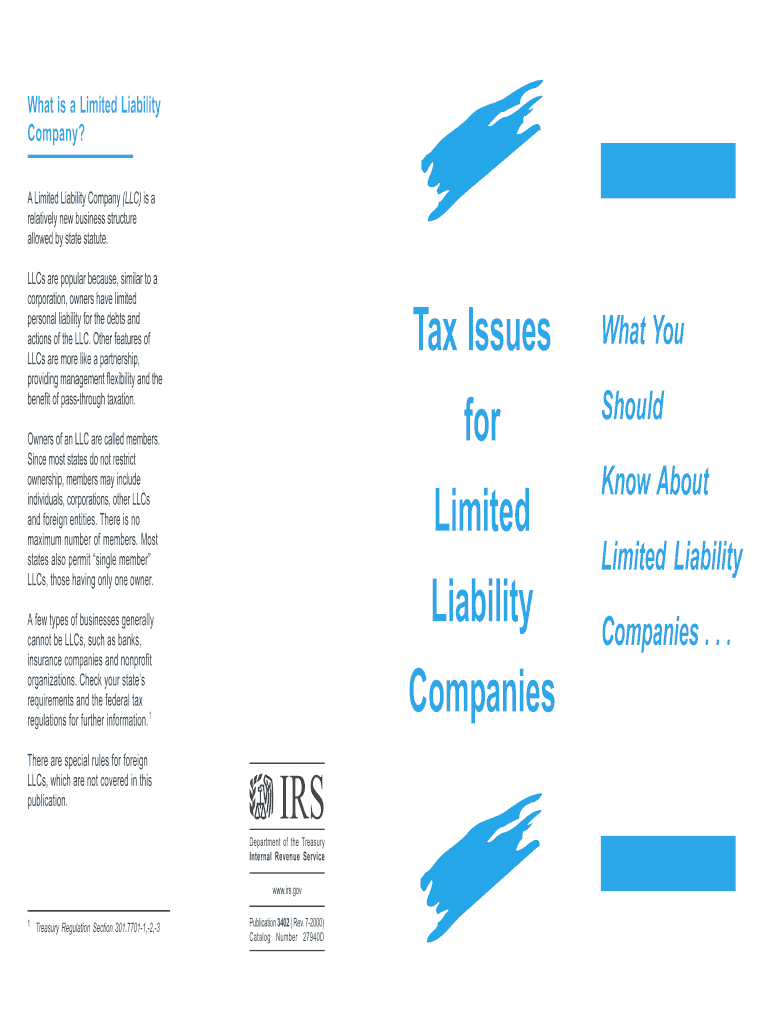 Publication 3402 Rev 07 Tax Issues for Limited Liability Companies  Form