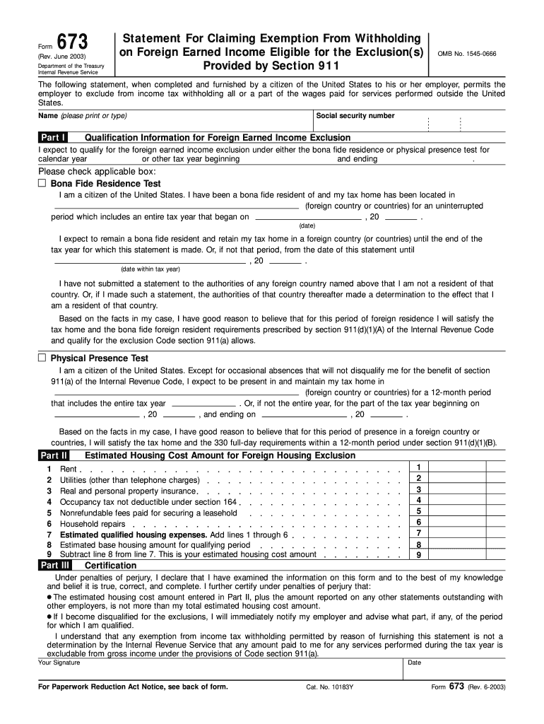 Irs Form 673 Fillable