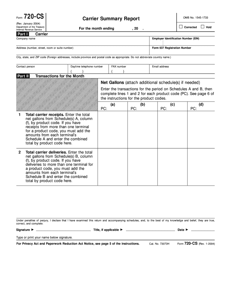 Form 720 CS Carrier Summary Report OMB No
