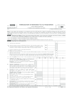Form 2220 Underpayment of Estimated Tax by Corporations See Separate Instructions
