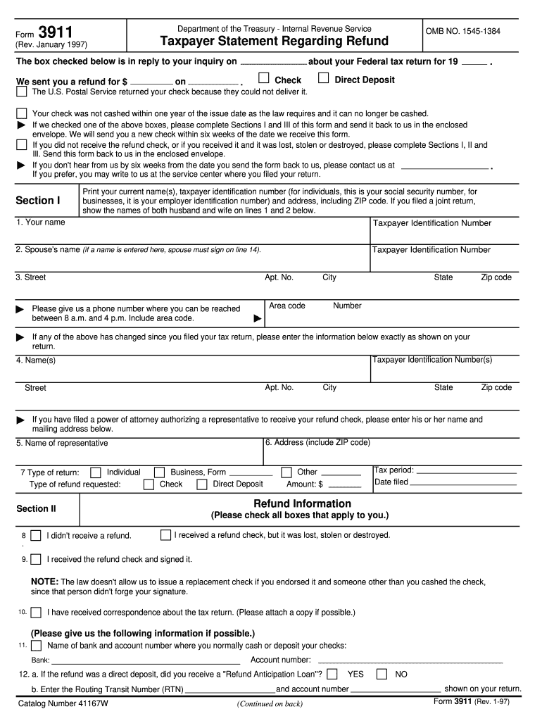  Where to Fax Irs Form 3911 1997