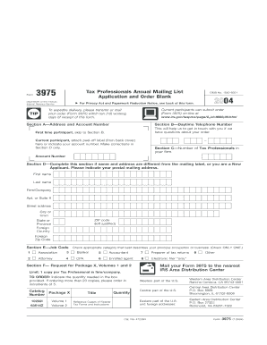 Form 3975 Tax Professionals Annual Mailing List Application and Order Blank