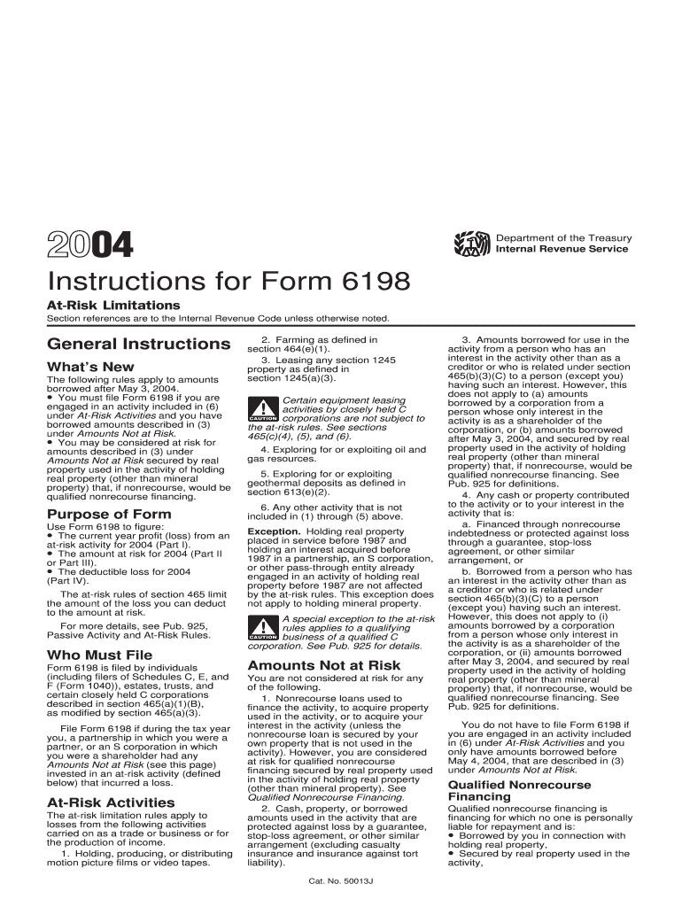 Instructions for Form 6198 at Risk Limitations