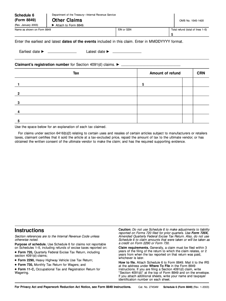 Form 8849 Schedule 6 Rev January Other Claims