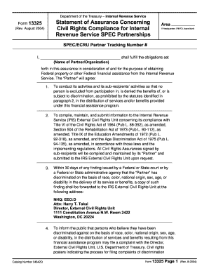 Form 13325 Rev August Statement of Assurance Concerning Civil Rights Compliance for Internal Revenue Service SPEC Partnerships