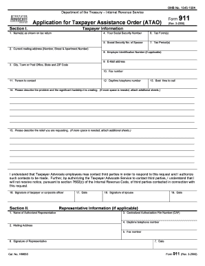 1545 1504 Department of the Treasury Internal Revenue Service Application for Taxpayer Assistance Order ATAO Section I  Form