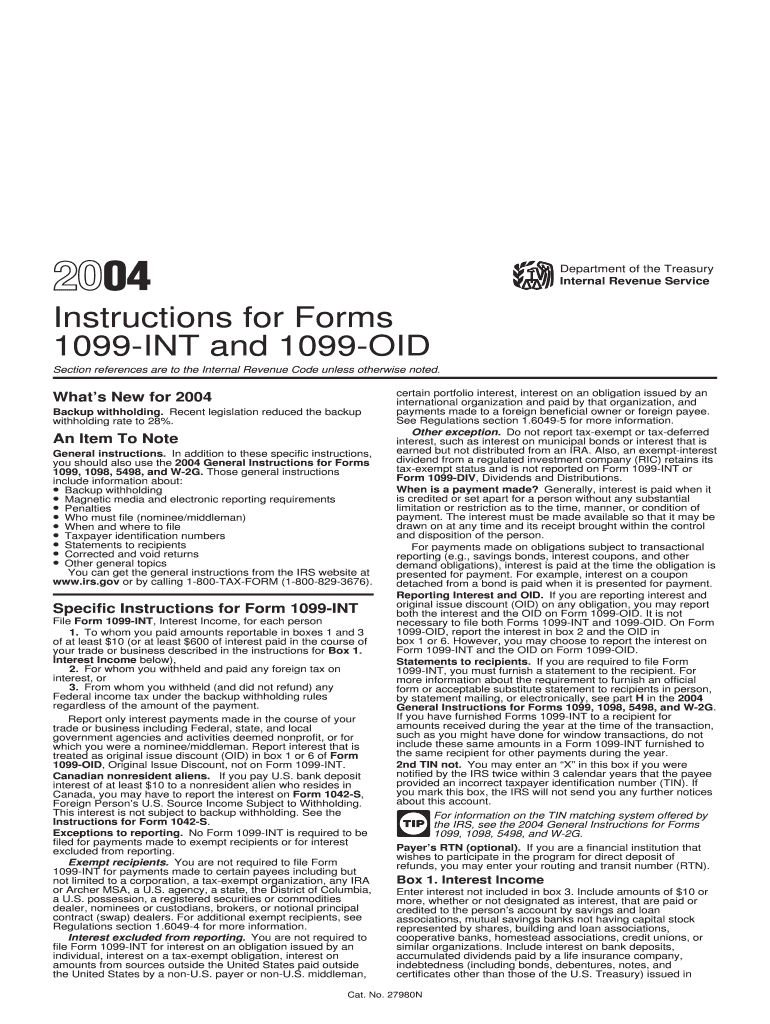 Instructions for Forms 1099 INT &amp; 1099 OID Interest Income &amp; Original Issue Discount