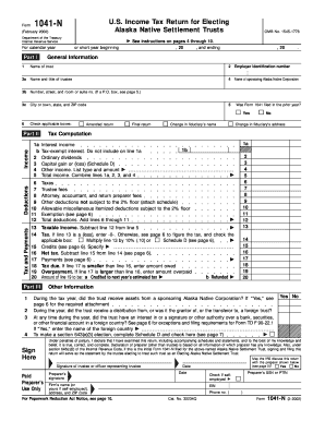 Form 1041 N Rev February Fill in Version U S Income Tax Return for Electing Alaska Native Settlement Trusts