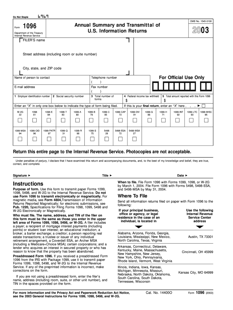 Form 1096 for