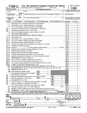 Form 1120 L Fill in Version U S Life Insurance Company Income Tax Return
