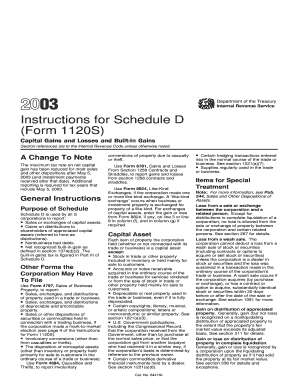 Instructions for Form 1120S Schedule D Capital Gains and Losses and Built in Gains
