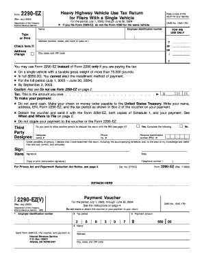 Form 2290 EZ Rev July Fill in Version Heavy Vehicle Use Tax Return for Filers with Single Vehicle