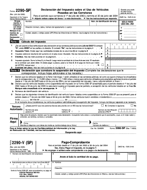 Form 2290 SP Rev July Fill in Version Declaracion Del Impuesto Sobre El Uso De Vehiculos Pesados En Las Carreteras