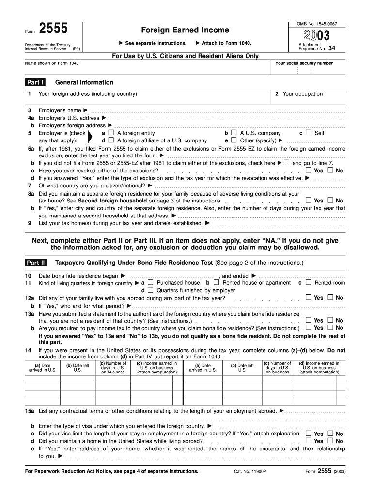 Form 2555 Fill in Version Foreign Earned Income