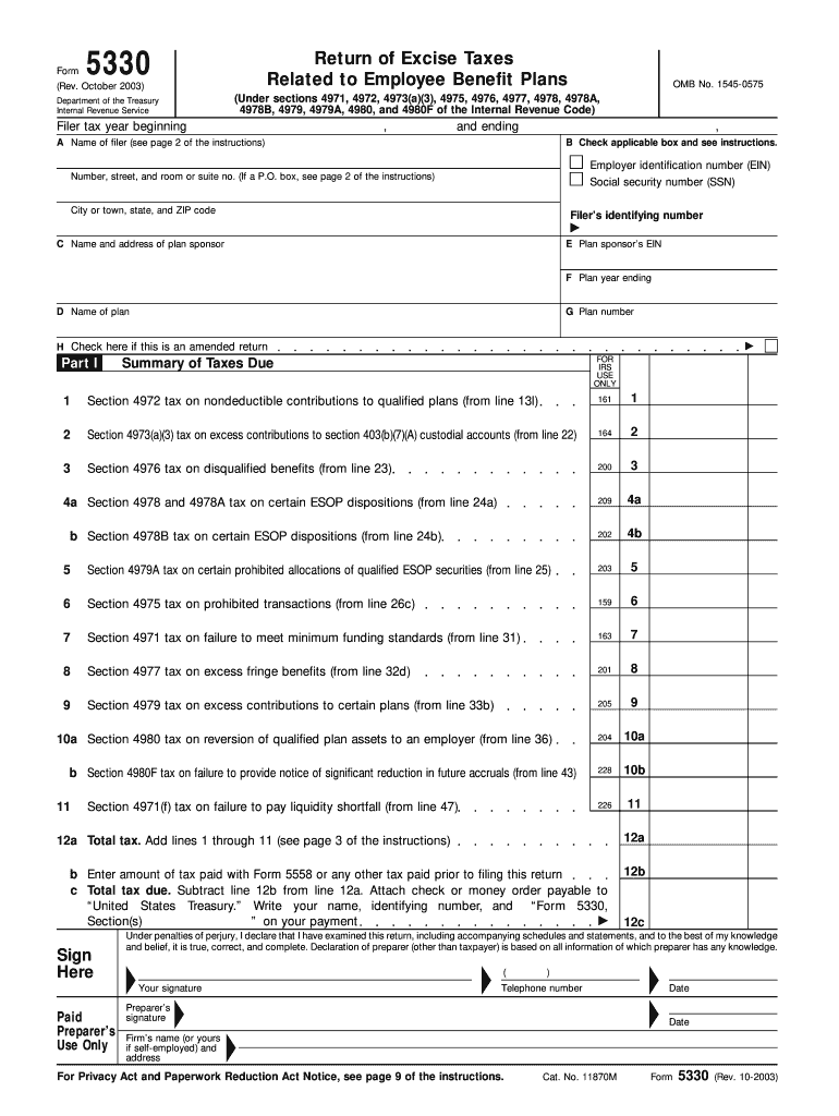  Form 5330 Fillable Form 2003