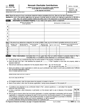 Form 8283 Rev October Fill in Version Noncash Charitable Contributions