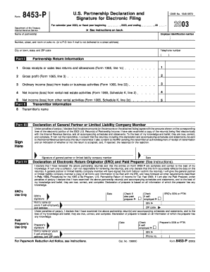 Form 8453 P Fill in Version U S Partnership Declaration and Signature for Electronic Filing