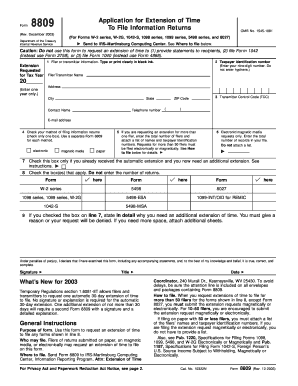 Form 8809 Rev December Fill in Version Request for Extension of Time to File Information Returns