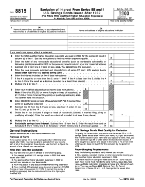 Form 8815 Fill in Version Exclusion of Interest from Series EE and I U S Savings Bonds Issued After 1989