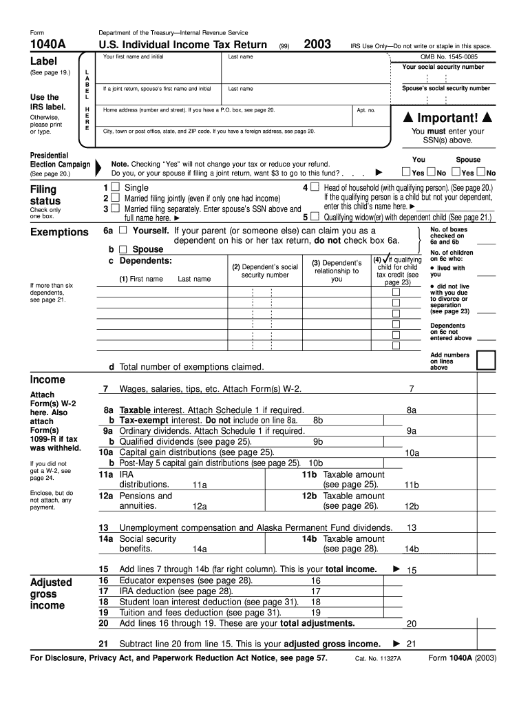  Tax Return Form 2003