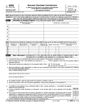 October Department of the Treasury Internal Revenue Service 8283 Noncash Charitable Contributions Attach to Your Tax Return If Y  Form